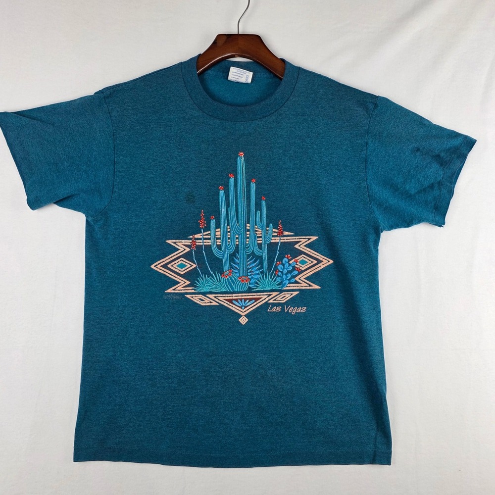 Tee Jays Hef-T Mens Large Teal‎ Las Vegas Cactus Graphic T-Shirt Made in USA
